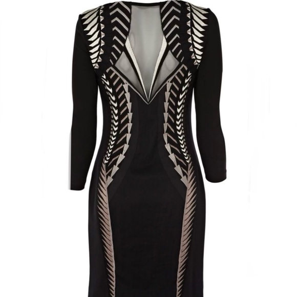 Karen Millen Illusion Neckline & Back Tribal Embroidery Dress - Picture 3 of 8